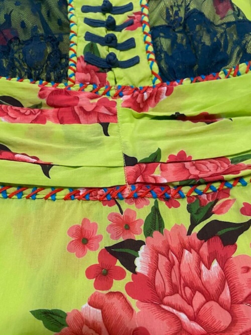 Free People Bright Green & Pink Floral Y2K Boho Sleeveless Top Size 6 - Picture 6 of 12